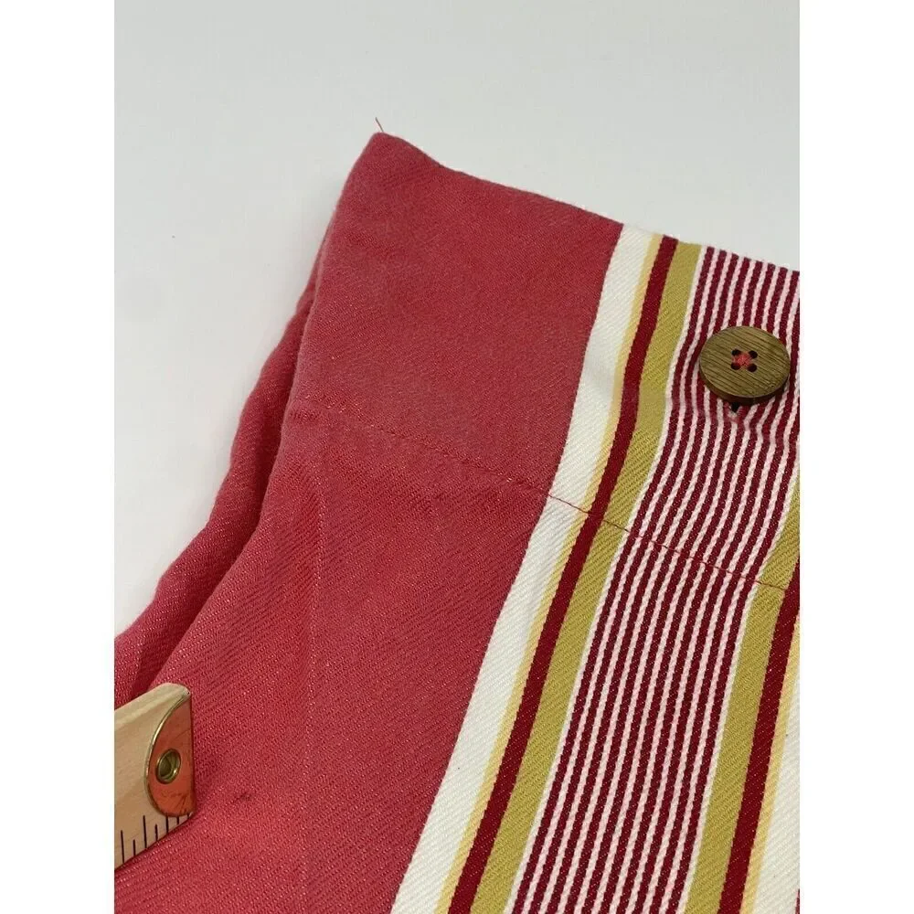 Pottery Barn FRENCH STRIPE Cotton Twill 24” EURO Pillow Shams Red Pair Set Of 2